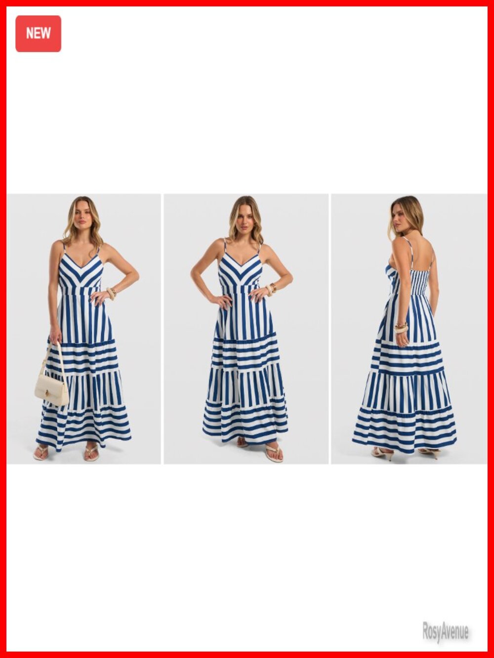 Smocked Maxi Dress with Pockets - Spaghetti Strap V Neck A-Line - Picture 7 of 7